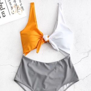 Knot Color Block cut out swimsuit